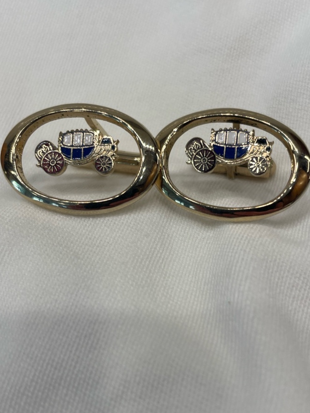 Vintage Gold-tone Fisher Body Stagecoach Cufflinks - Blue & Red Enamel